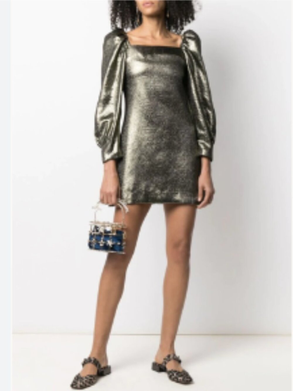Sandro Julie Metallic Puffed Sleeve Woven Mini Dress 40 - Picture 2 of 16